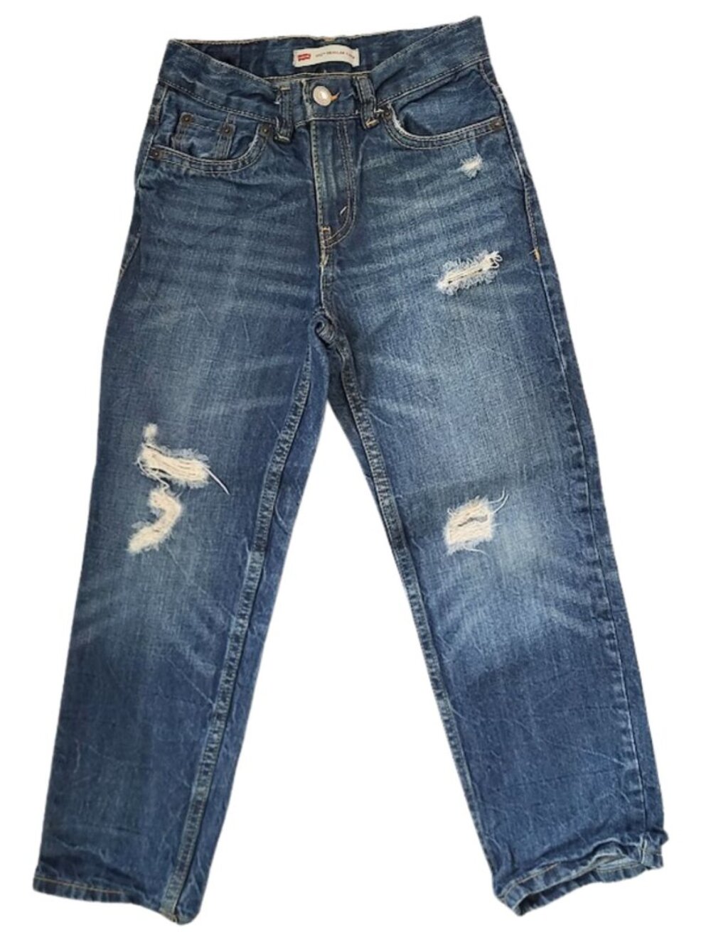 LEVIS 502 Regular Taper Blue Distressed Denim Jeans - Boy's 7 REG